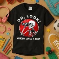 Skeleton Oh Look Nobody Gives A Shit Kids T-Shirt thumb 3