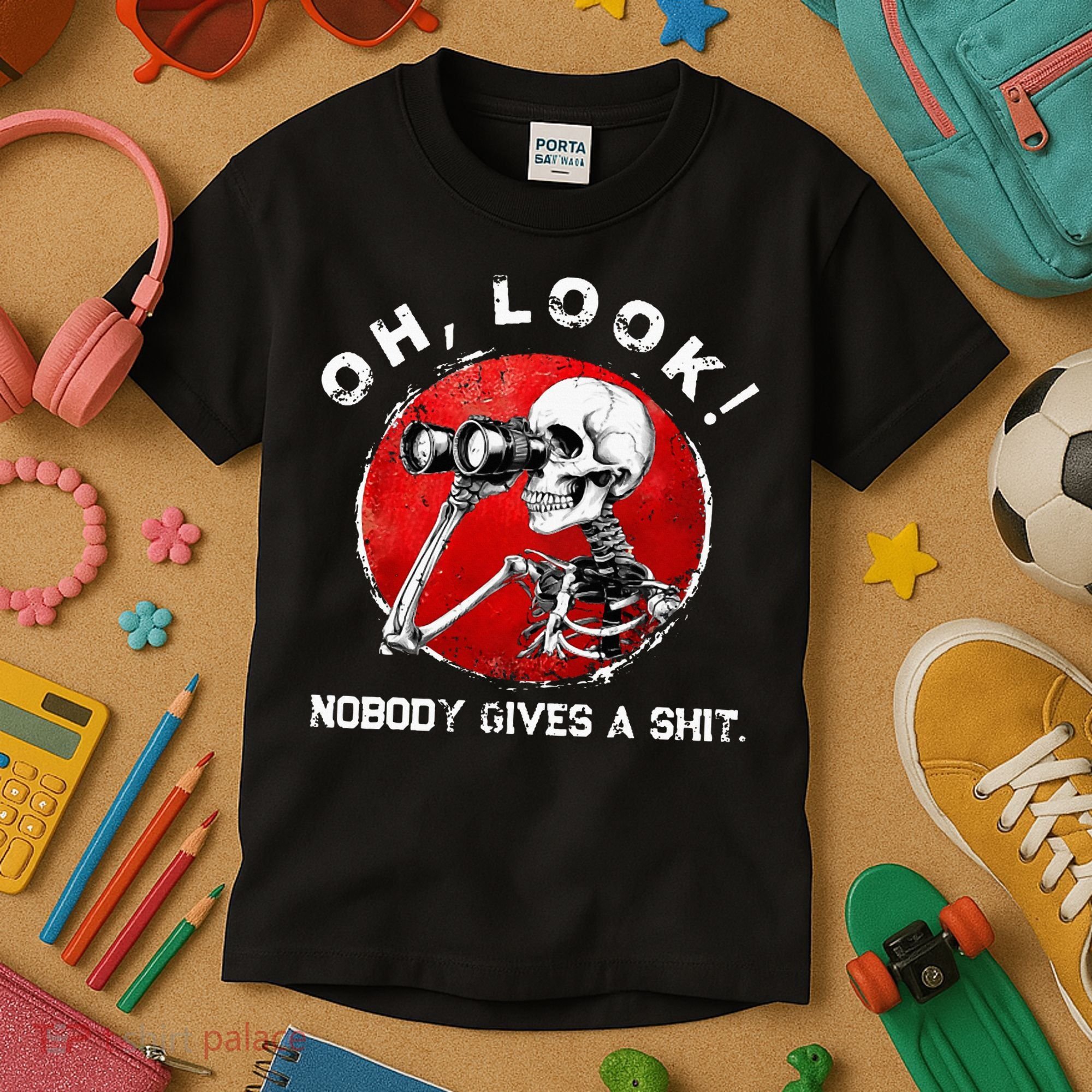 Skeleton Oh Look Nobody Gives A Shit Kids T-Shirt