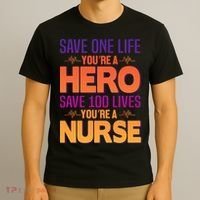 Save One Life You're A Hero Save 100 Lives You're A Nurse T-Shirt thumb 3