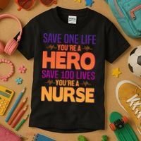Save One Life You're A Hero Save 100 Lives You're A Nurse Kids T-Shirt thumb 3