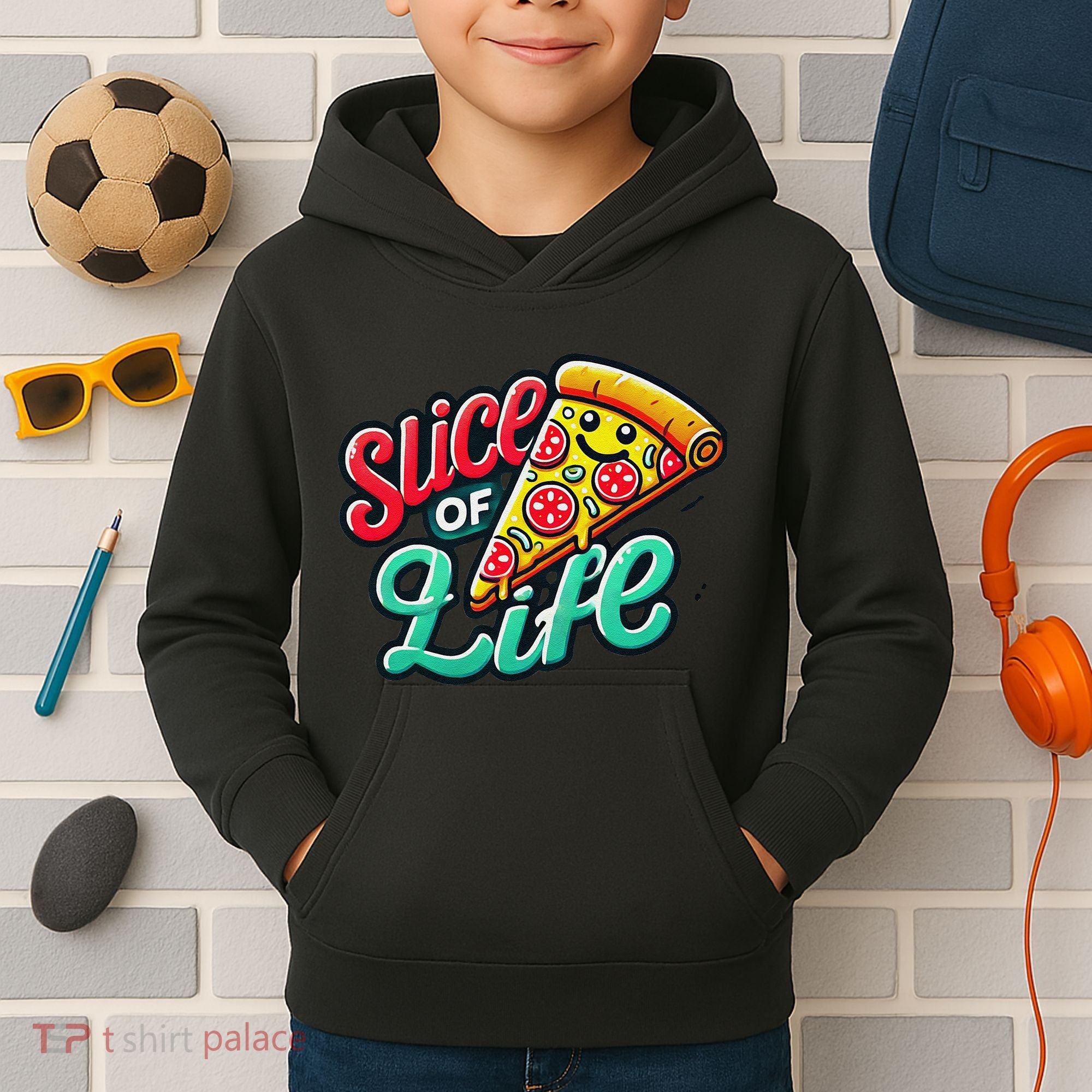 Slice Of Life Cartoon Pizza Kids Hoodie