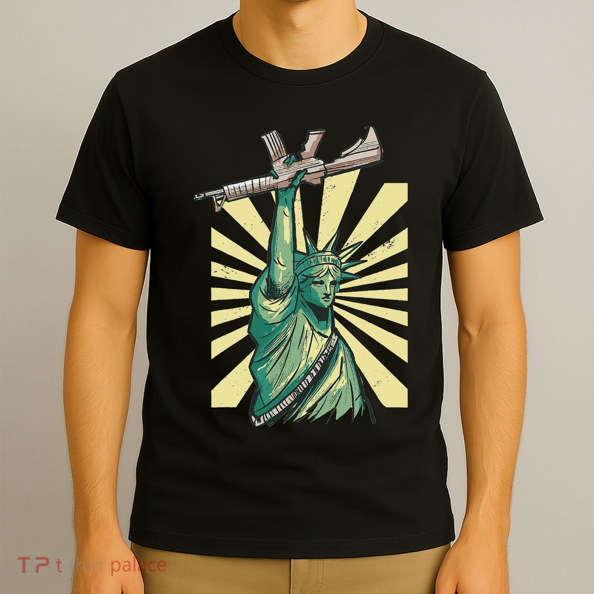 Statue Of Liberty Ar 15 Gun Loving American T-Shirt