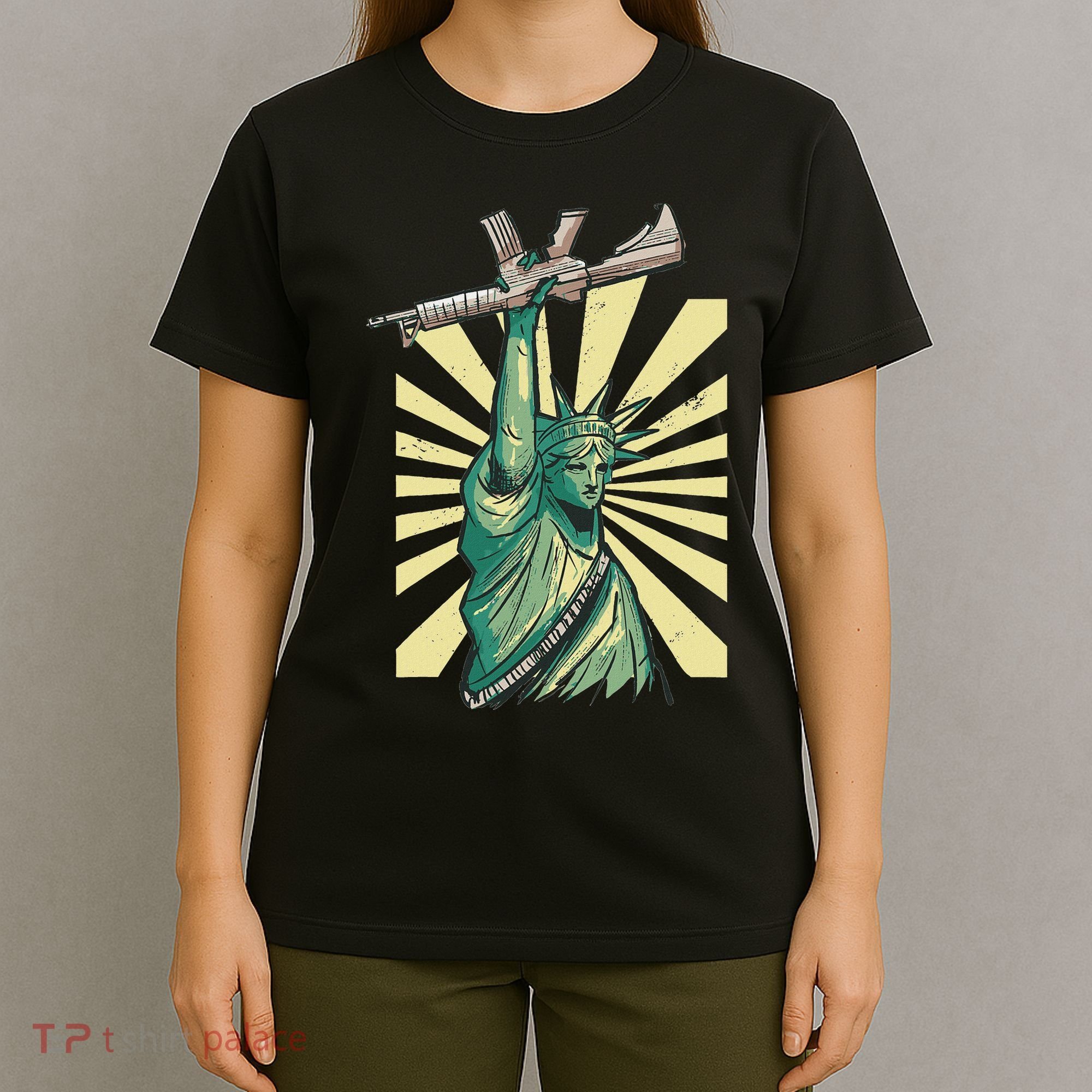 Statue Of Liberty Ar 15 Gun Loving American T-Shirt