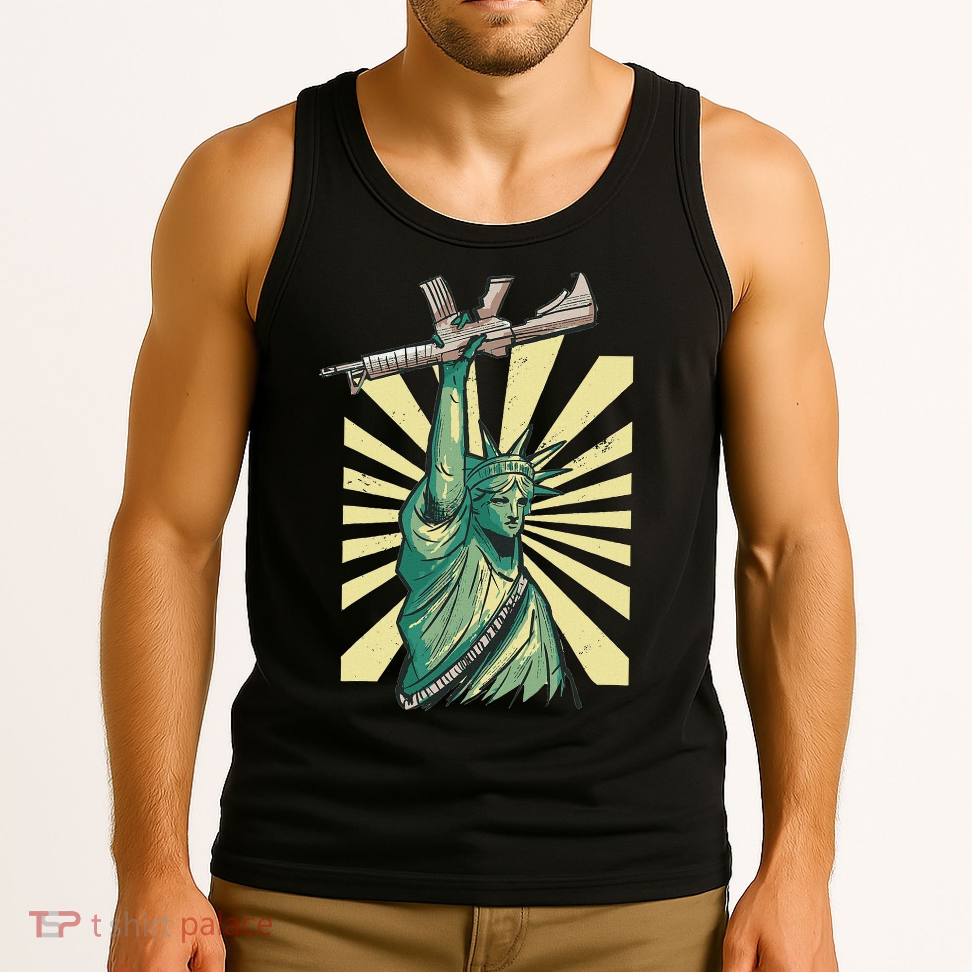 Statue Of Liberty Ar 15 Gun Loving American Tank Top