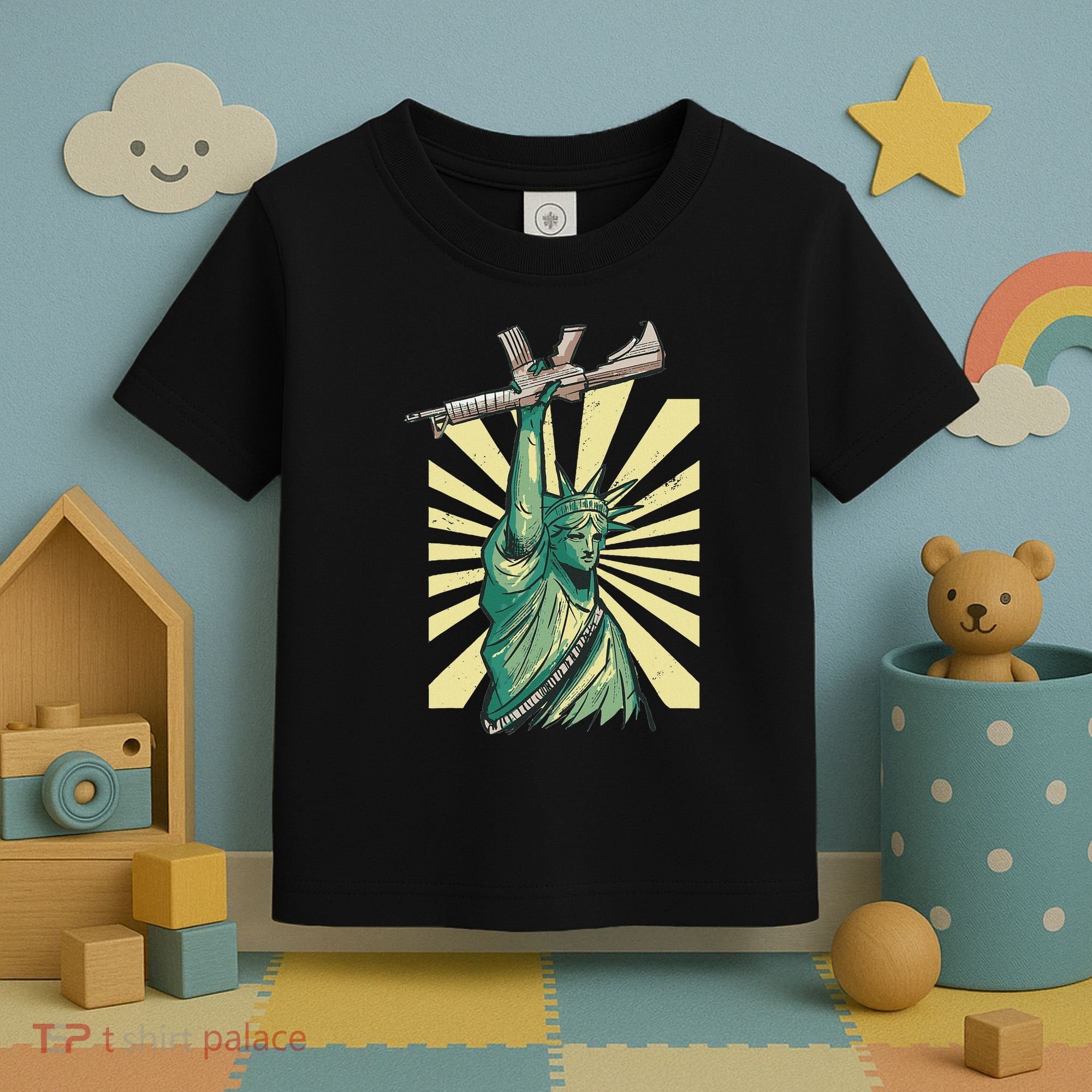 Statue Of Liberty Ar 15 Gun Loving American Toddler T-Shirt