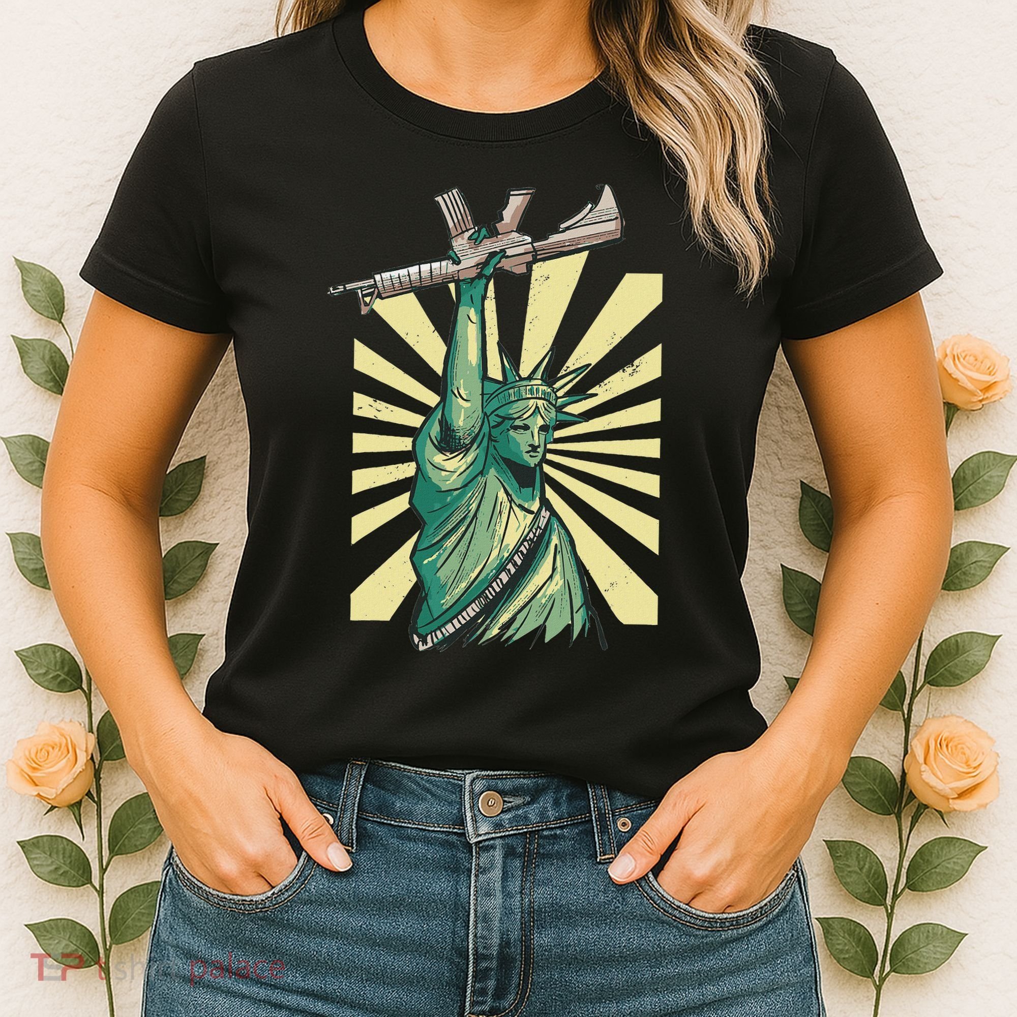 Statue Of Liberty Ar 15 Gun Loving American Women's T-Shirt