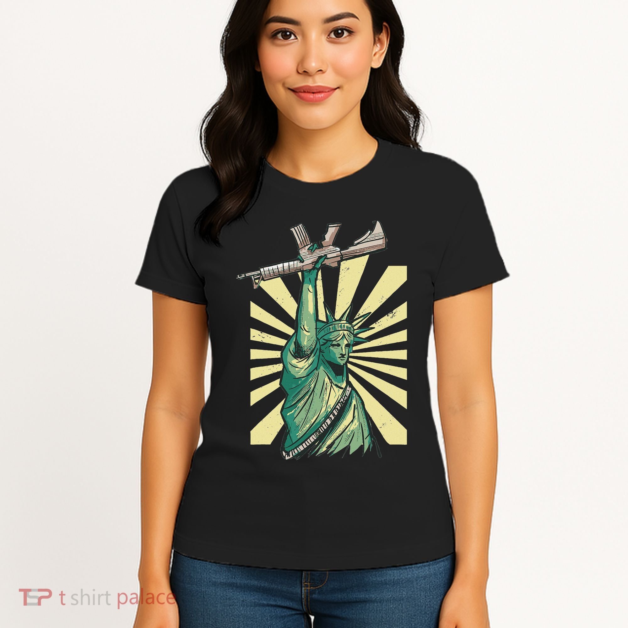 Statue Of Liberty Ar 15 Gun Loving American Women's T-Shirt