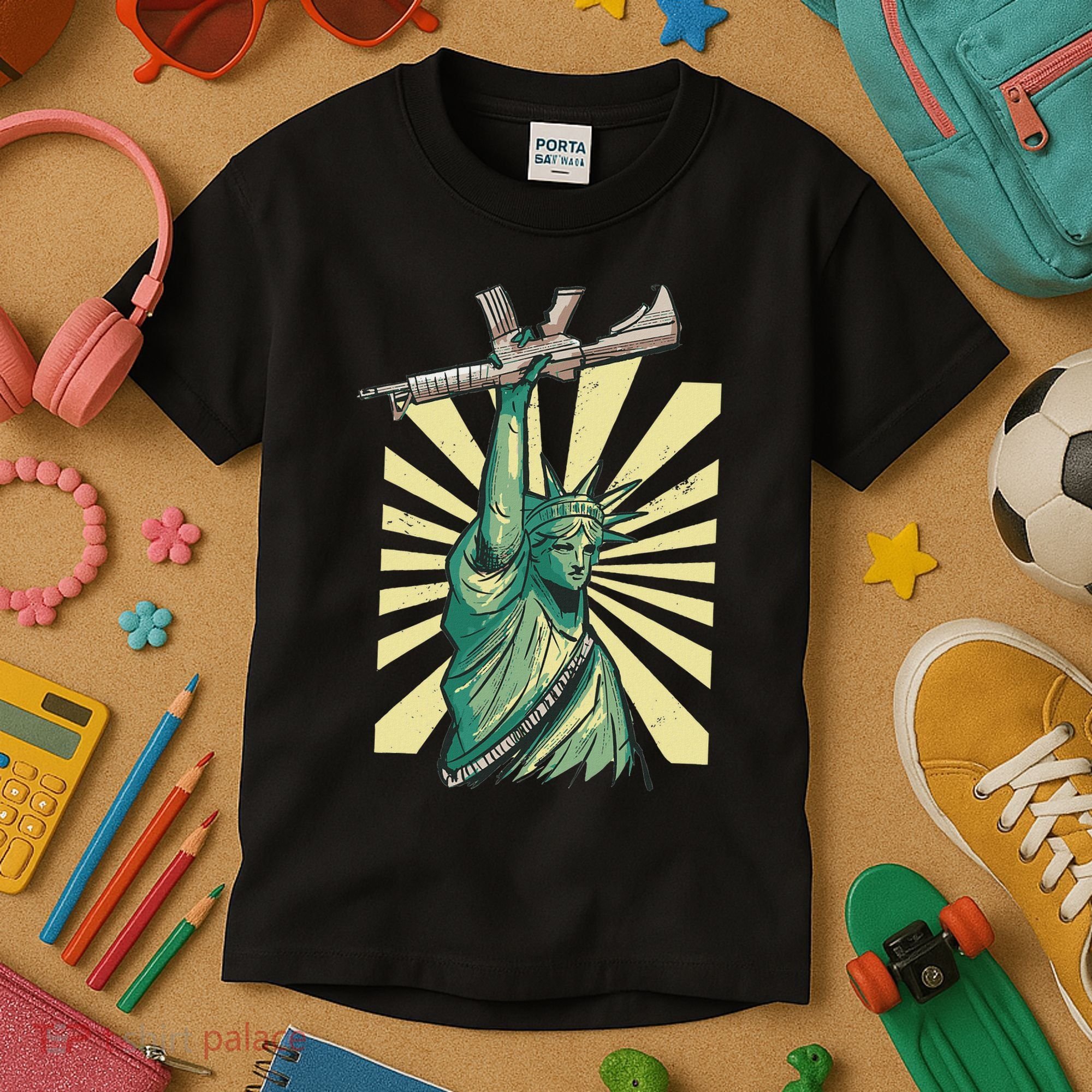 Statue Of Liberty Ar 15 Gun Loving American Kids T-Shirt