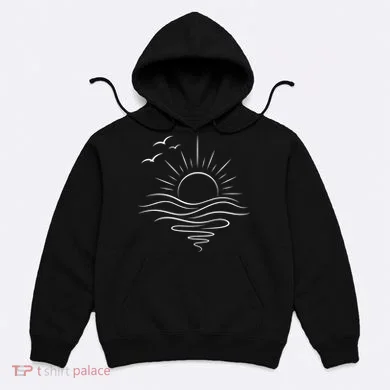 Sun Ocean Linear Graphic Boho Summer Beach Hoodie