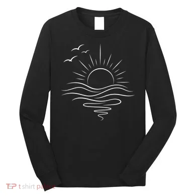 Sun Ocean Linear Graphic Boho Summer Beach Long Sleeve Shirt