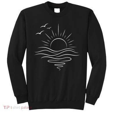 Sun Ocean Linear Graphic Boho Summer Beach Sweatshirt