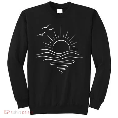 Sun Ocean Linear Graphic Boho Summer Beach Sweatshirt
