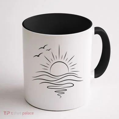 Sun Ocean Linear Graphic Boho Summer Beach Coffee Mug back
