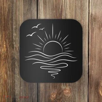 Sun Ocean Linear Graphic Boho Summer Beach Coaster