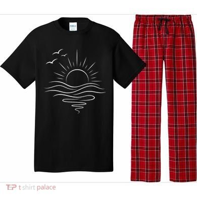 Sun Ocean Linear Graphic Boho Summer Beach Pajama Set