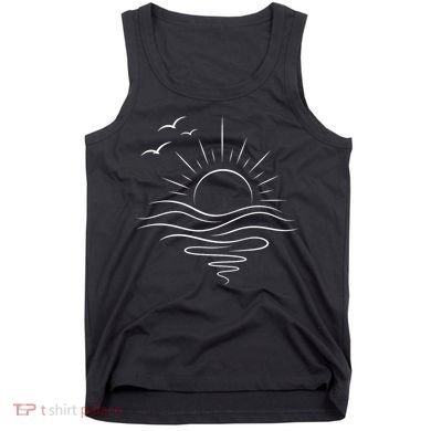 Sun Ocean Linear Graphic Boho Summer Beach Tank Top