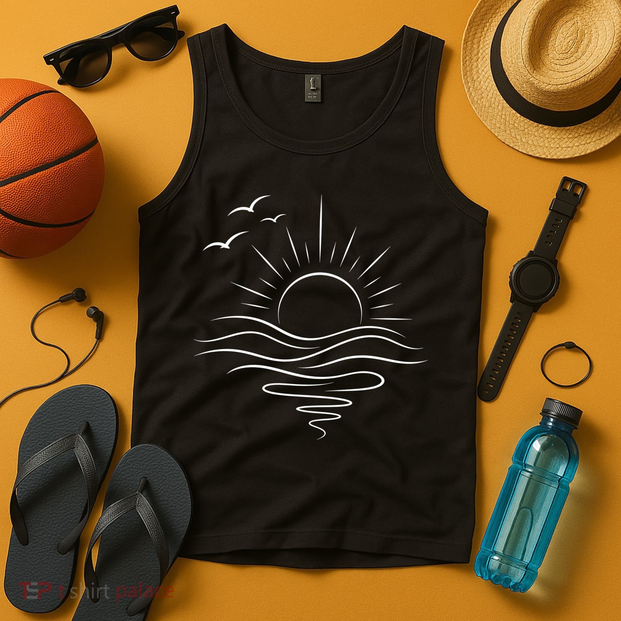 Sun Ocean Linear Graphic Boho Summer Beach Tank Top