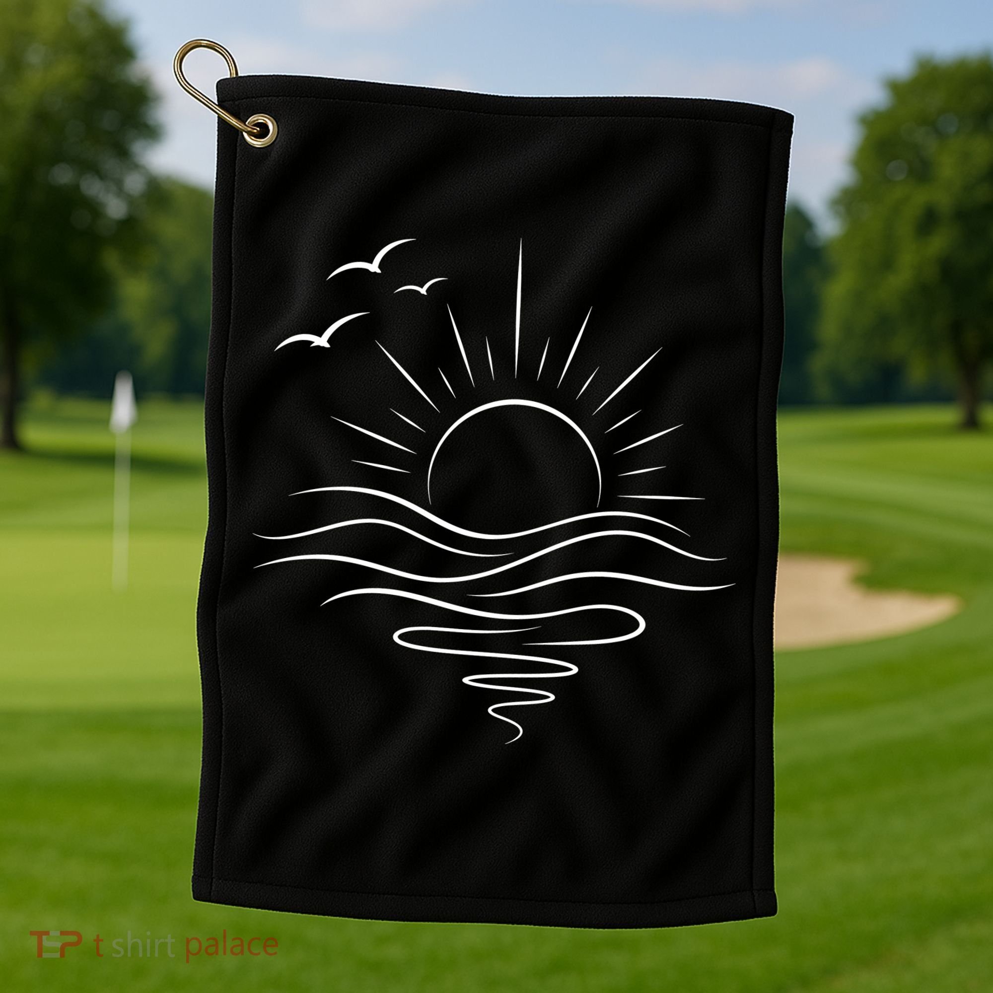 Sun Ocean Linear Graphic Boho Summer Beach Golf Towel