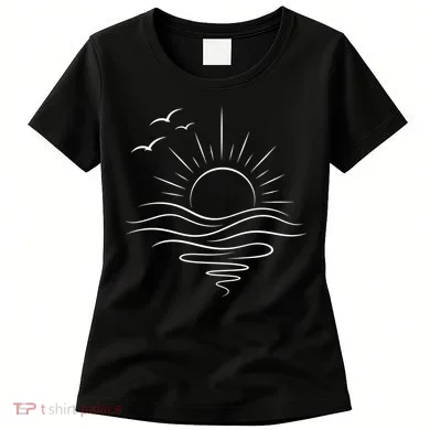 Sun Ocean Linear Graphic Boho Summer Beach Women's T-Shirt