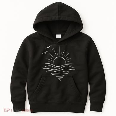 Sun Ocean Linear Graphic Boho Summer Beach Kids Hoodie