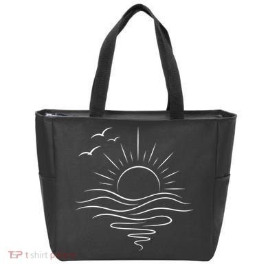 Sun Ocean Linear Graphic Boho Summer Beach Tote Bag