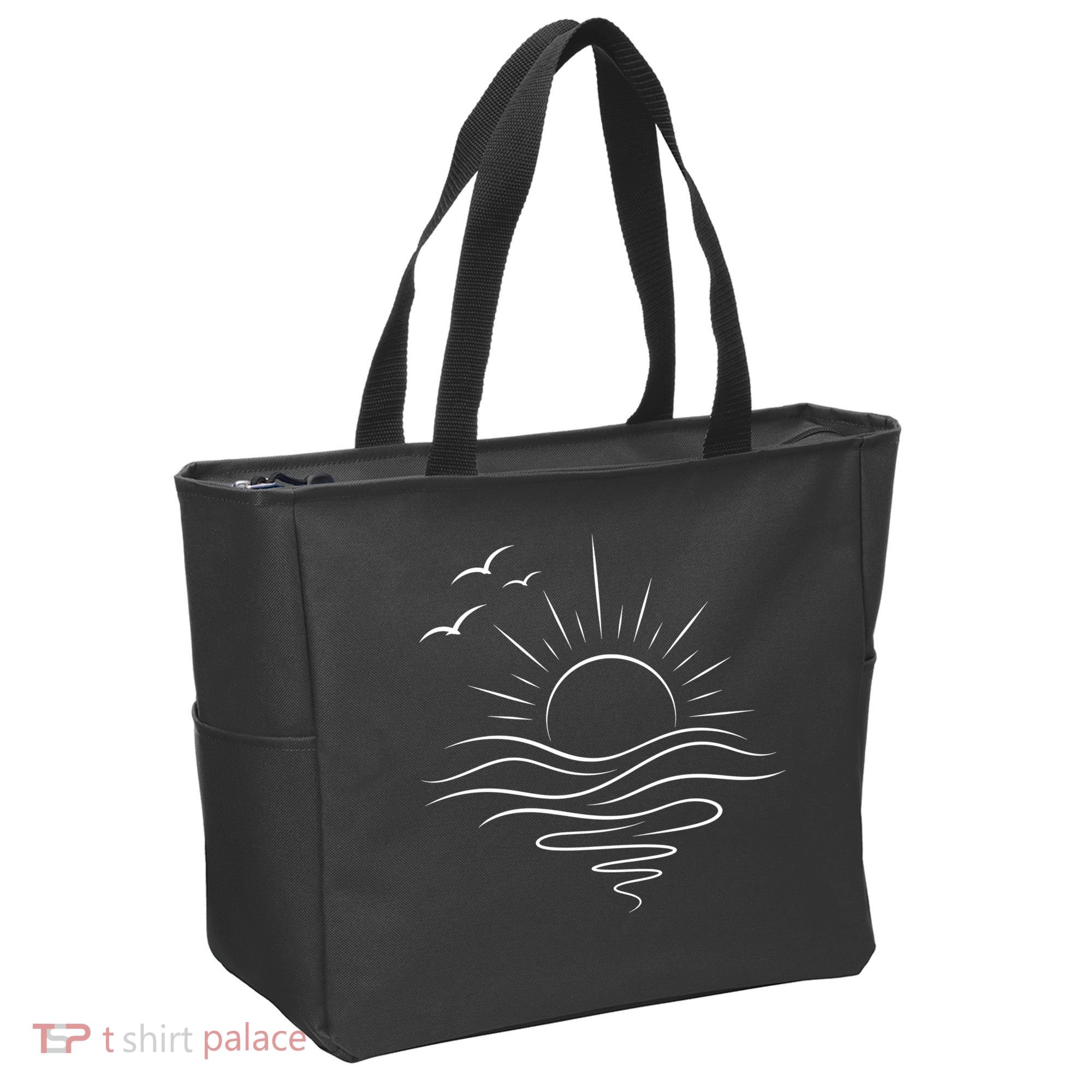 Sun Ocean Linear Graphic Boho Summer Beach Tote Bag