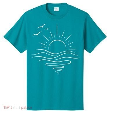 Sun Ocean Linear Graphic Boho Summer Beach T-Shirt
