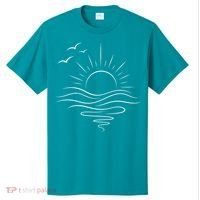 Sun Ocean Linear Graphic Boho Summer Beach T-Shirt thumb 0