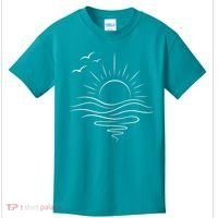 Sun Ocean Linear Graphic Boho Summer Beach Kids T-Shirt thumb 0