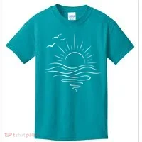 Sun Ocean Linear Graphic Boho Summer Beach Kids T-Shirt thumb 0