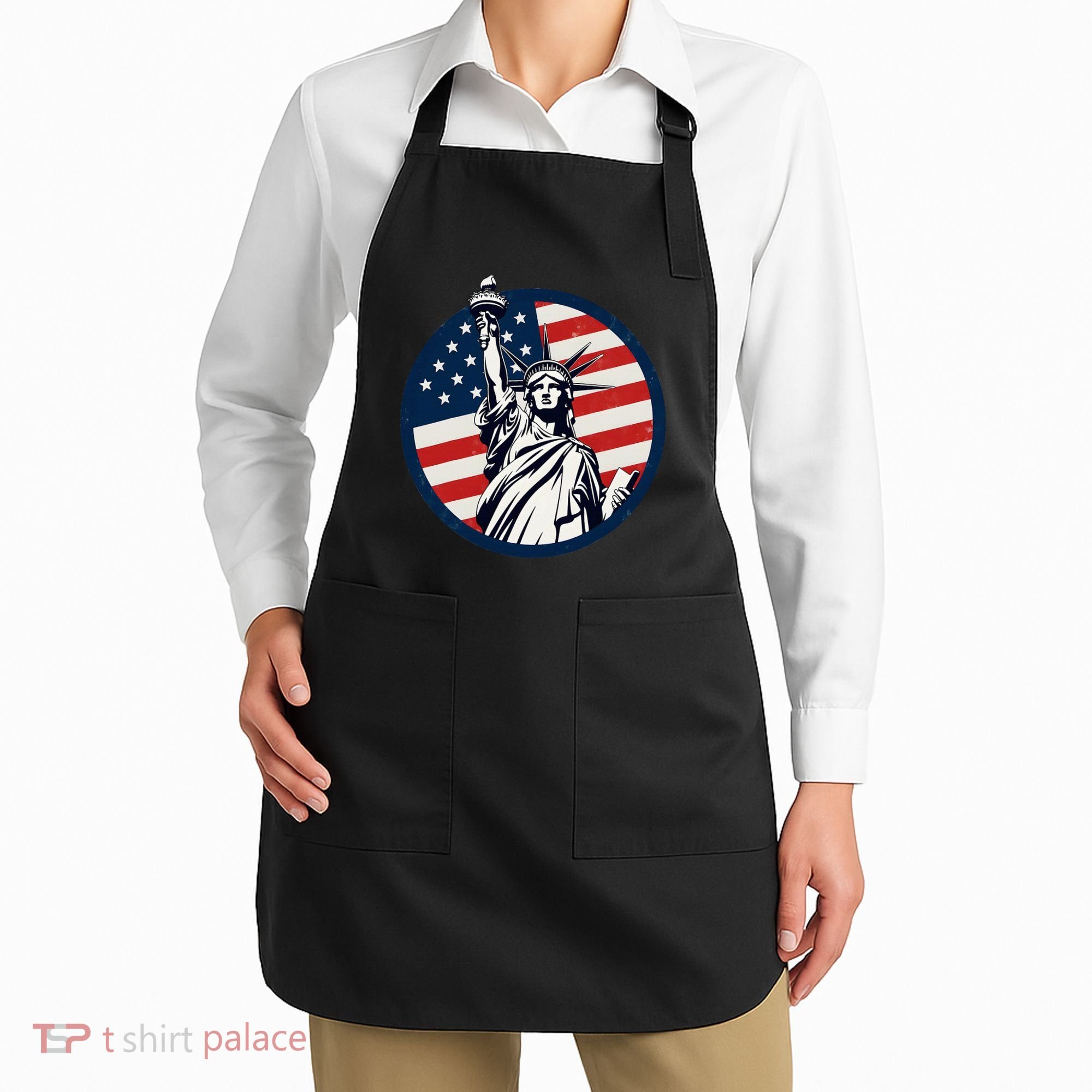 Statue Of Liberty With American Flag Fourth Of July Apron