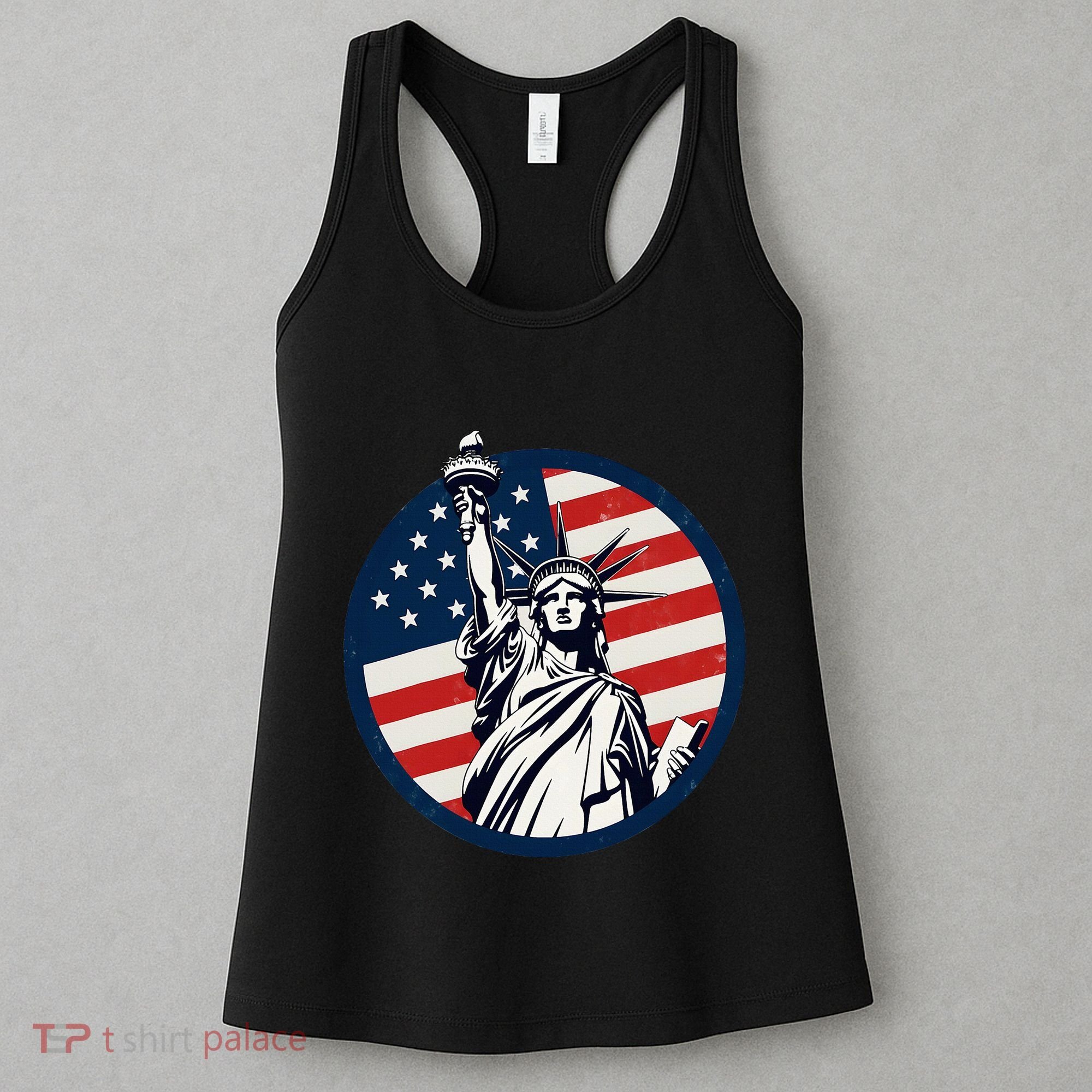 Statue Of Liberty With American Flag Fourth Of July Women's Tank Top