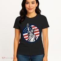 Statue Of Liberty With American Flag Fourth Of July Women's T-Shirt thumb 4