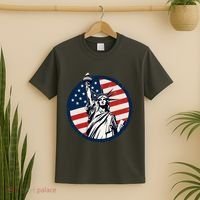 Statue Of Liberty With American Flag Fourth Of July T-Shirt thumb 2