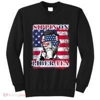 Sippin On Liberty 4th Of July Men Abraham Lincoln Flag Funny Sweatshirt thumb 0