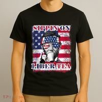 Sippin On Liberty 4th Of July Men Abraham Lincoln Flag Funny T-Shirt thumb 3