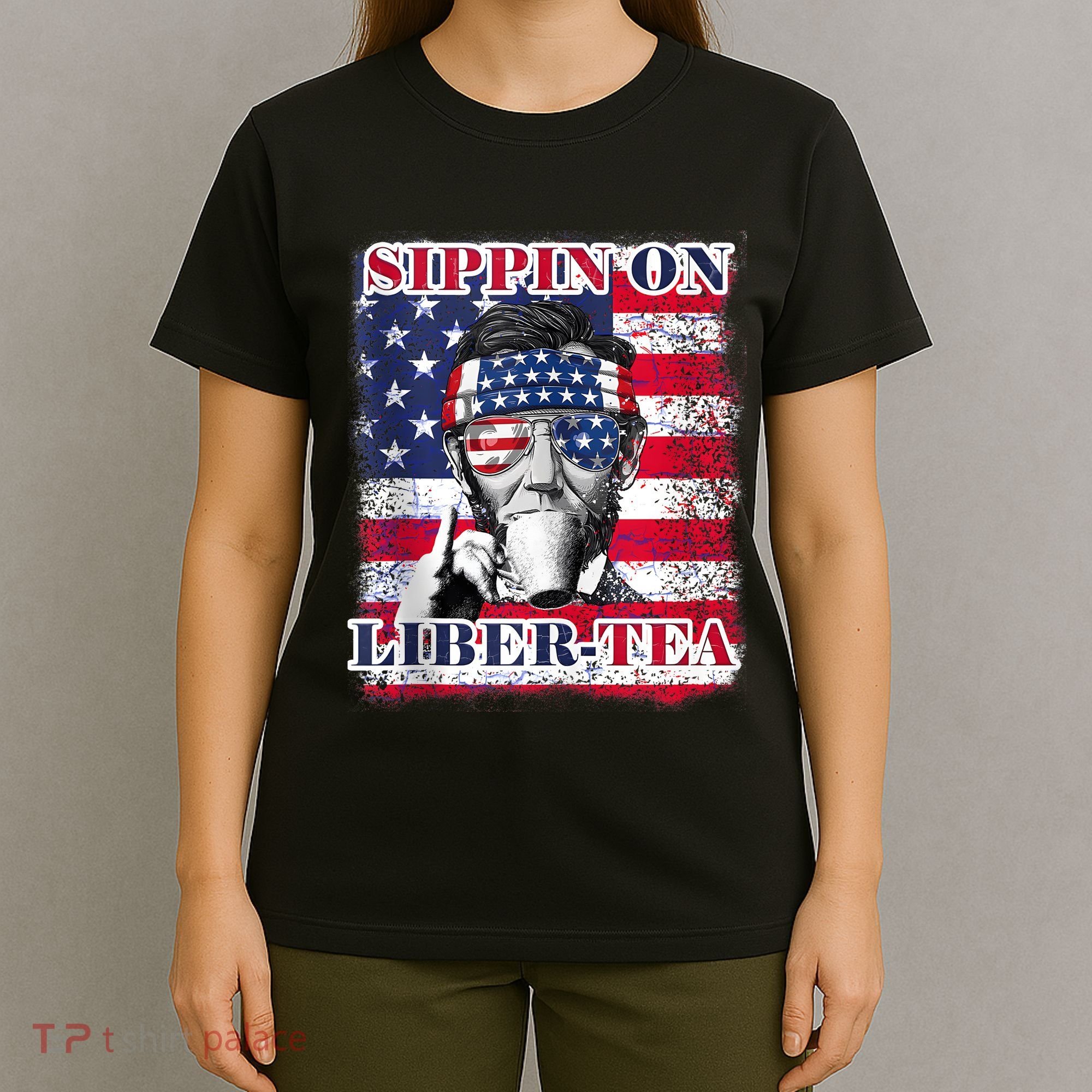 Sippin On Liberty 4th Of July Men Abraham Lincoln Flag Funny T-Shirt
