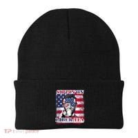 Sippin On Liberty 4th Of July Men Abraham Lincoln Flag Funny Beanie thumb 0