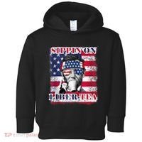 Sippin On Liberty 4th Of July Men Abraham Lincoln Flag Funny Toddler Hoodie thumb 0
