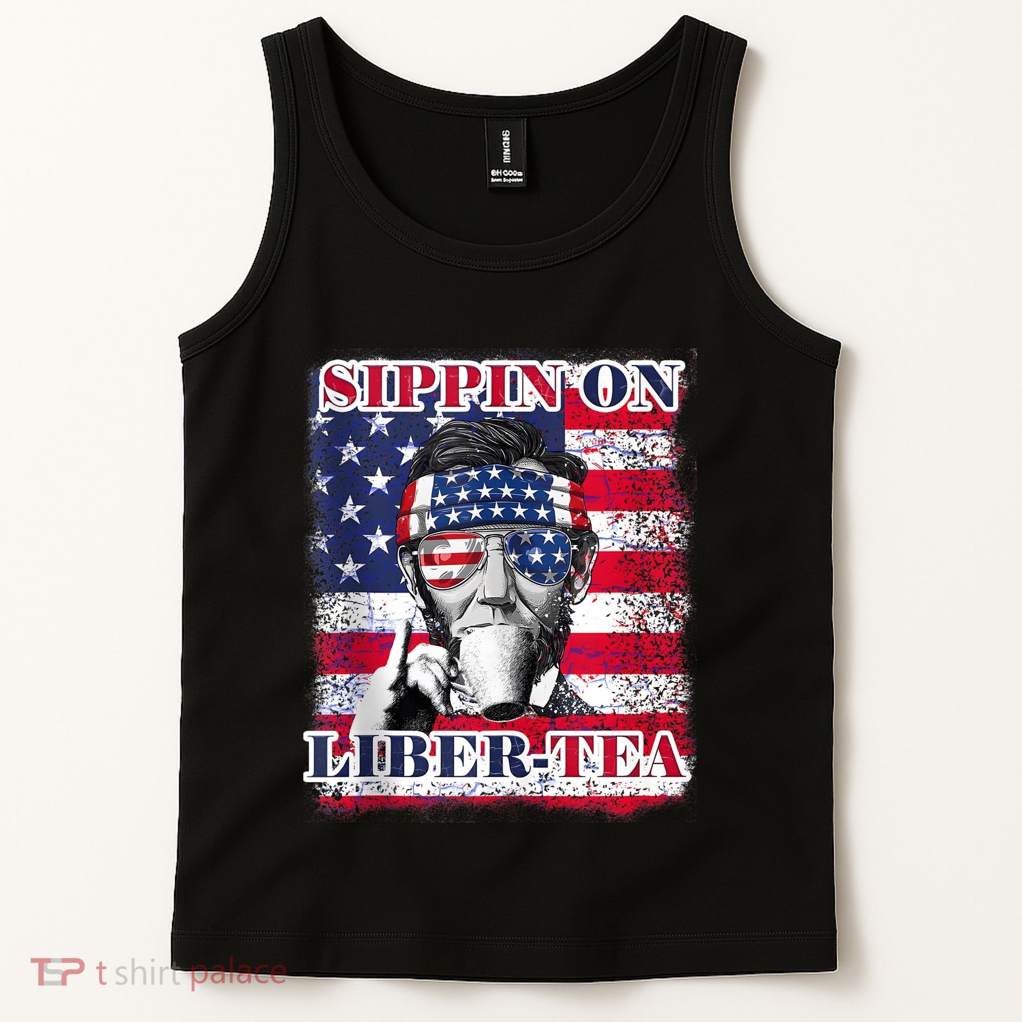 Sippin On Liberty 4th Of July Men Abraham Lincoln Flag Funny Tank Top