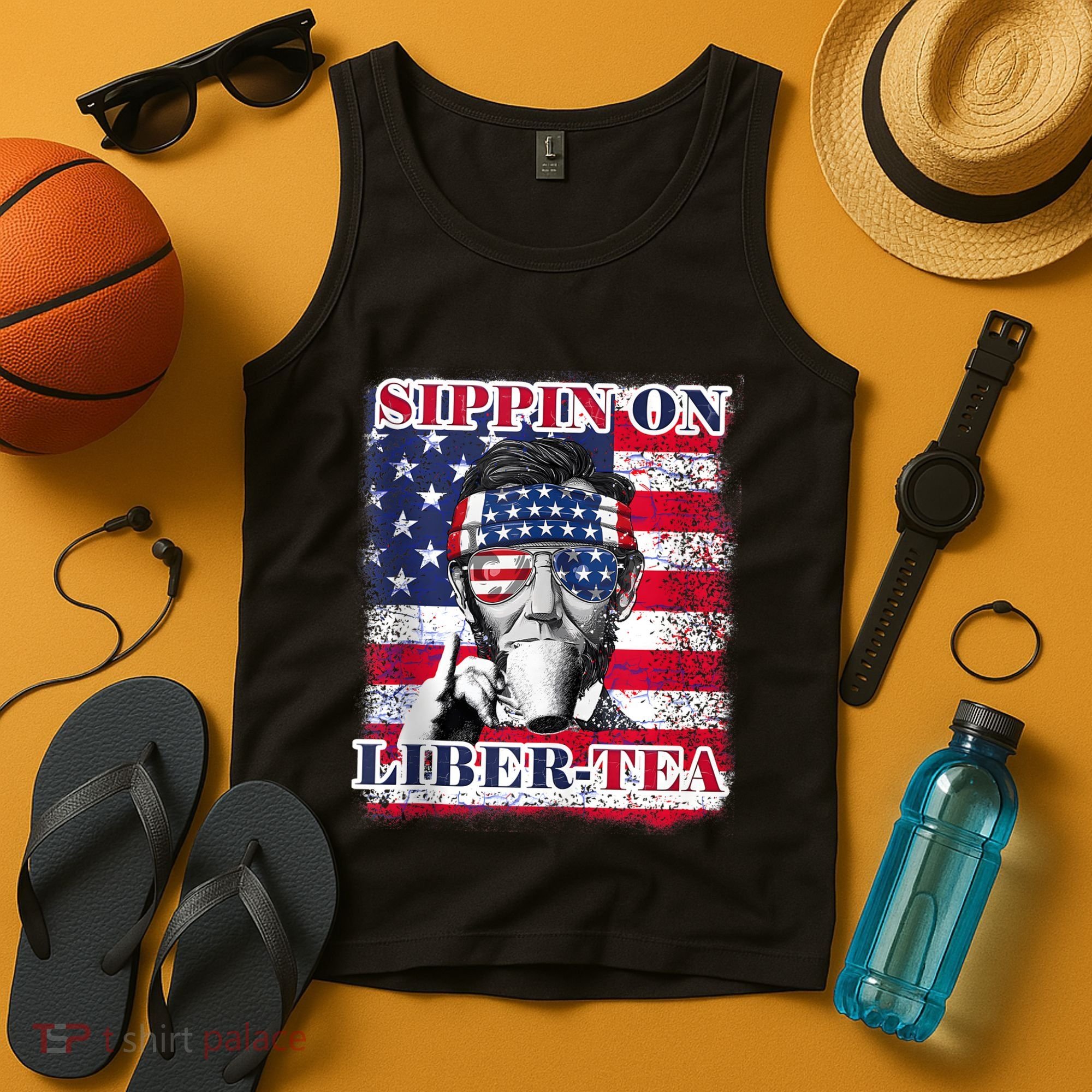 Sippin On Liberty 4th Of July Men Abraham Lincoln Flag Funny Tank Top