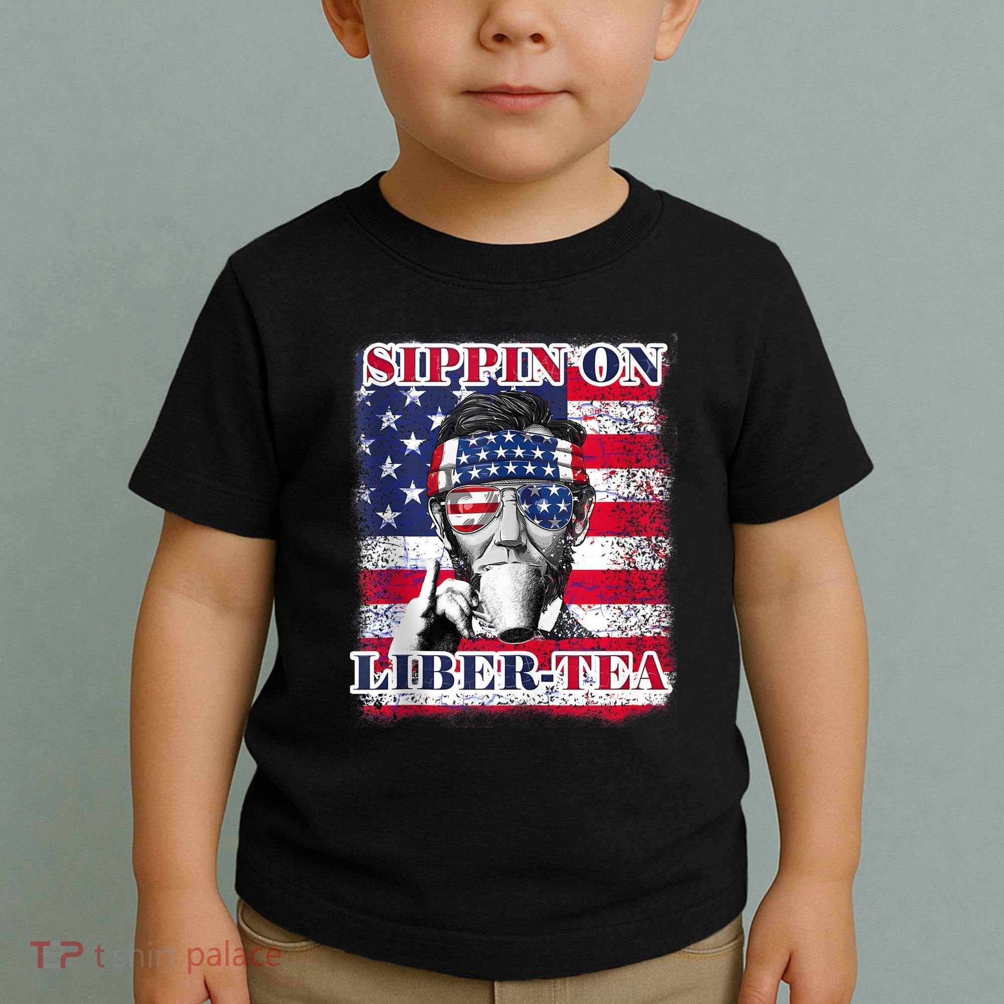 Sippin On Liberty 4th Of July Men Abraham Lincoln Flag Funny Toddler T-Shirt