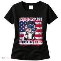 Sippin On Liberty 4th Of July Men Abraham Lincoln Flag Funny Women's T-Shirt thumb 0