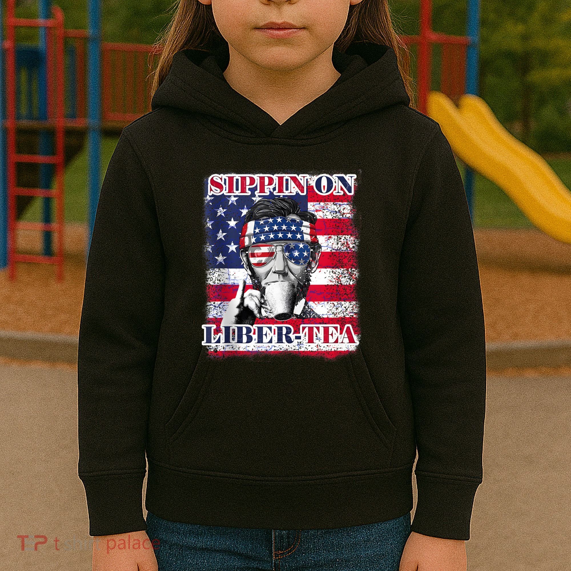 Sippin On Liberty 4th Of July Men Abraham Lincoln Flag Funny Kids Hoodie