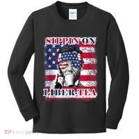 Sippin On Liberty 4th Of July Men Abraham Lincoln Flag Funny Kids Long Sleeve Shirt thumb 0