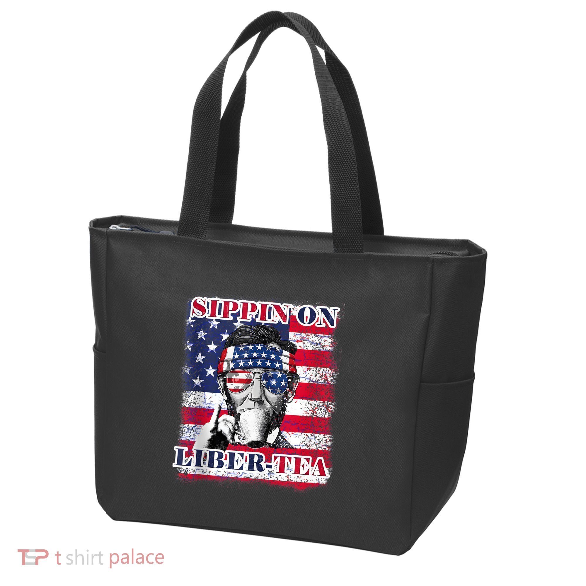 Sippin On Liberty 4th Of July Men Abraham Lincoln Flag Funny Tote Bag