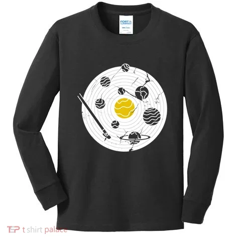 Solar System Vinyl Record Kids Long Sleeve Shirt in the selected color