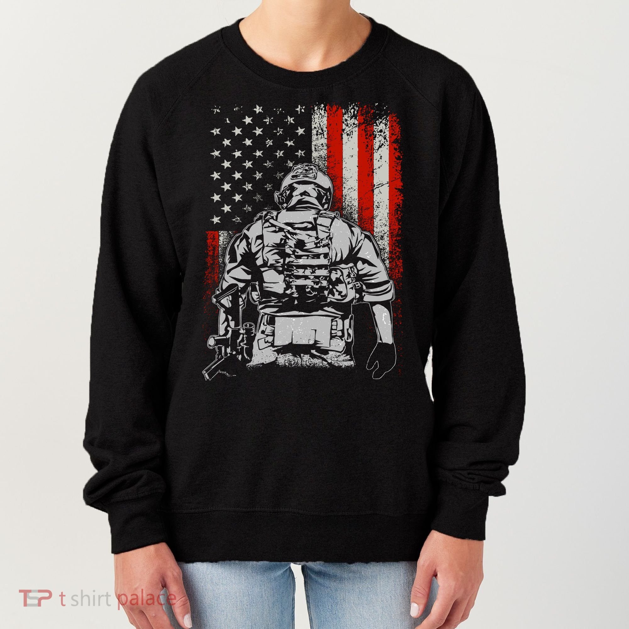 Solider US Flag Support The Troops Women's Sweatshirt