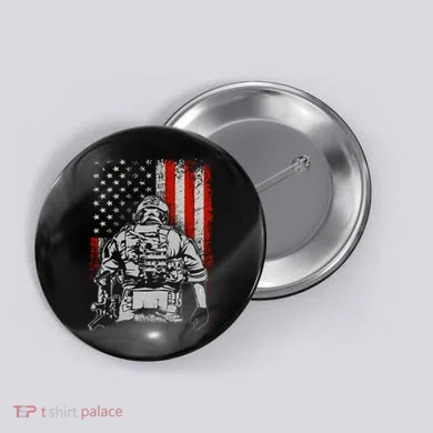 Solider US Flag Support The Troops Button