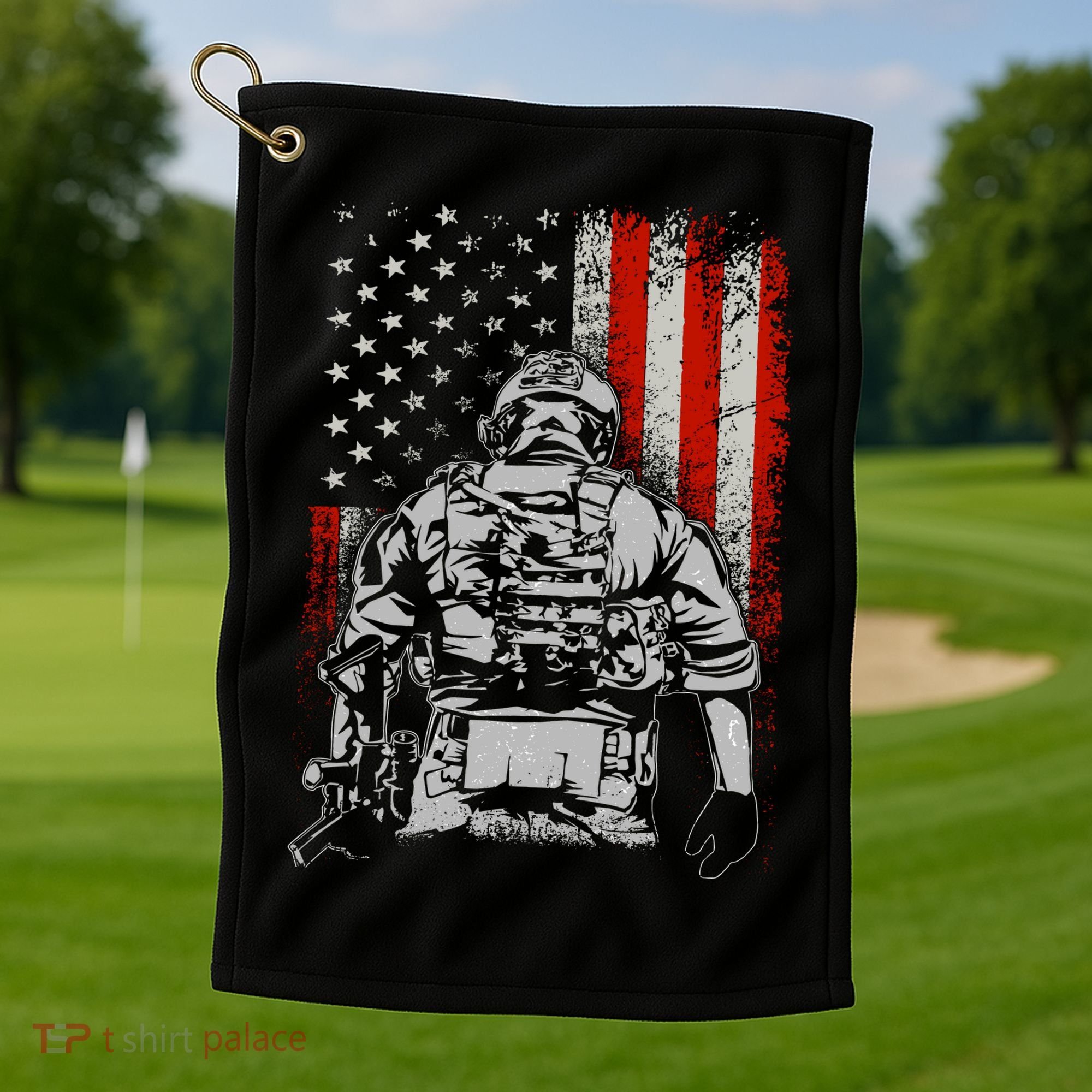 Solider US Flag Support The Troops Golf Towel